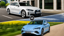 BYD Seal und BMW i4 im Vergleich: Die beiden Elektro-Limousinen treten als chinesischer und deutscher Wettbewerber gegeneinander an.