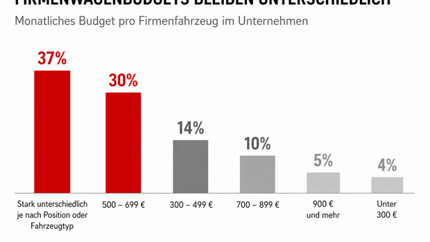 Balkendiagramm der MHC-Mobility-Studie zu monatlichen Firmenwagenbudgets in Unternehmen.