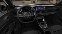 Cockpit des Fiat 600 Benziner mit Digitalinstrumenten, Infotainment-Display und Schaltgetriebe.