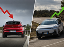 Collage mit Renault Clio und Leapmotor B10 im Herstellervergleich mit Pfeilen für Marktanteilsentwicklung