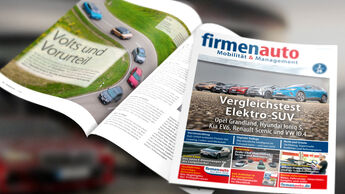 Cover und Innenseiten der firmenauto 2/2026 mit Themen zu Elektro-SUV, Ladeinfrastruktur und Fuhrparkmanagement.