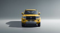 Der DENZA BAO 5 ist frontal als gelbes SUV mit breitem Kühlergrill und LED-Scheinwerfern zu sehen.