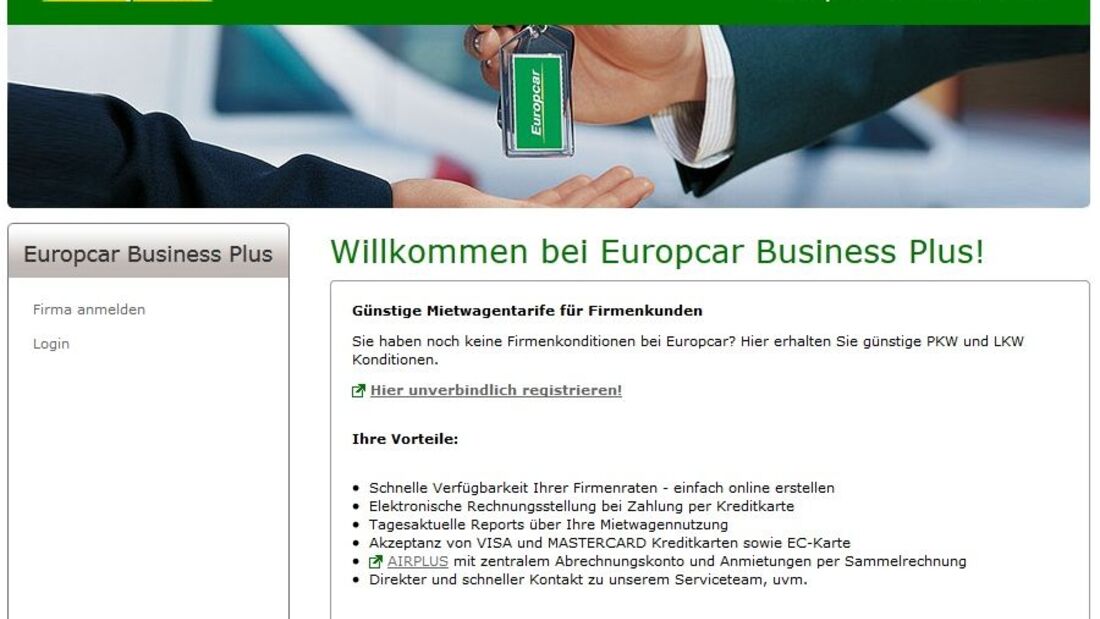 Europcar Business Plus, Screenshot, April 2012
