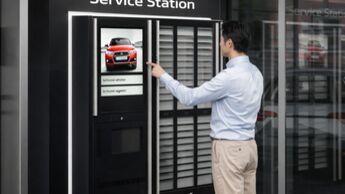 Fahrzeugschlüssel wird an einer digitalen Service Station von Teamware eingelegt