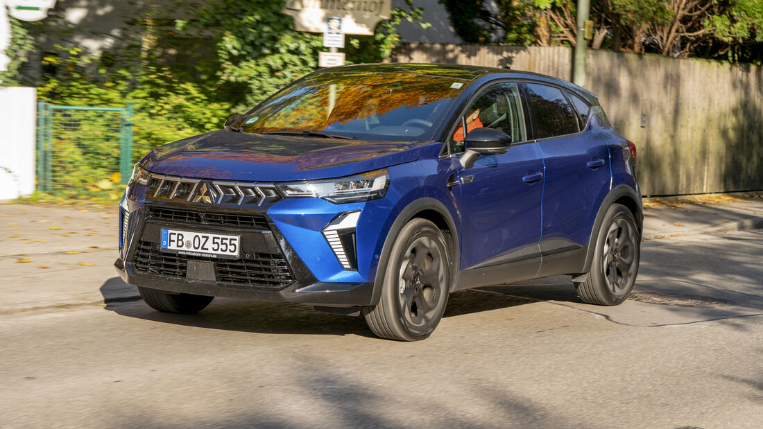 Frontdetail des Mitsubishi ASX Hybrid in blau mit LED-Lichtsignatur und Kühlergrill.
