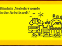 Grafik zum Bündnis „Verkehrswende in der Arbeitswelt“ mit Symbolen für Bus, Fahrrad, Zug und betriebliche Mobilität