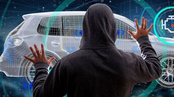 Hacker Man holding an smartcar concept  3d rendering