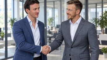 Helmut Käser von Shiftmove und Rene Dietzel von Innovation Group besiegeln ihre Kooperation für digitales Schadenmanagement im Fuhrpark.