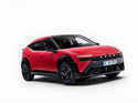 Hyundai Ioniq 3 in Rot aus schräger Frontperspektive mit LED-Leuchten und geschlossener Front