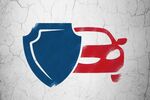 Insurance concept: Car And Shield on wall background