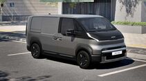 Kia Pv5 Cargo parkt an einer Seitenstraße.