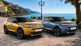 Zwei Fiat-Grizzly-Entwürfe als SUV und Fastback-SUV mit Panda-Designmerkmalen vor Küstenkulisse.