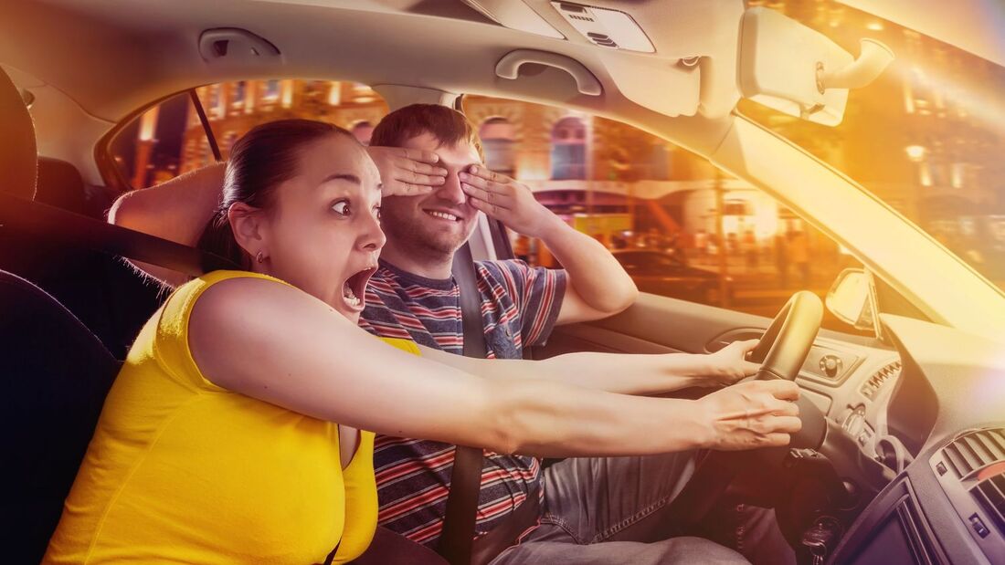 fahrer, firmenwagen, mann, frau, augen, zuhalten, auto, innenraum, 