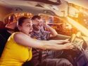 fahrer, firmenwagen, mann, frau, augen, zuhalten, auto, innenraum, 